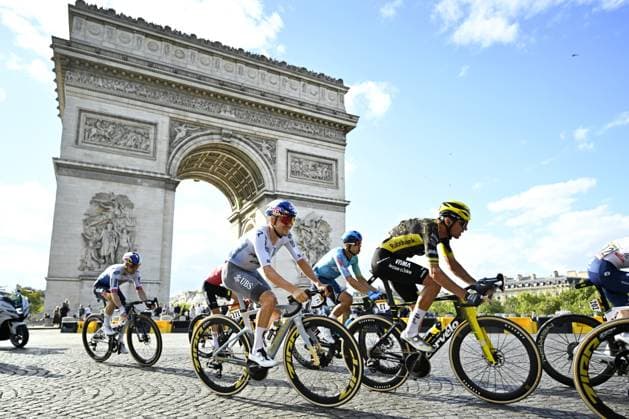 British Thomas Pidcock of Pinarello-Q36.5 Pro Cycling Team and pictured in front of Arc De Triomphe during stage 21 of the 2026 Tour de France cycling race, a stage of 130km from Thoiry to Paris Champs-Elysees , on Sunday 26 July 2026. The 113th edition of the Tour de France starts on Saturday 4 July in Barcelona, Spain, and will finish in Paris, France on the 26th of July. JASPERxJACOBS  x182101148x