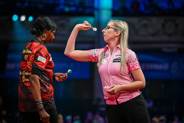 RECORD DATE NOT STATED 26th July 2026, Winter Gardens, Blackpool, Lancashire, England; 2026 Betfred Womens World Matchplay Darts, Final Day; Fallon Sherrock in action on the oche in her quarter final match against Deta Hedman GodfreyxPitt
