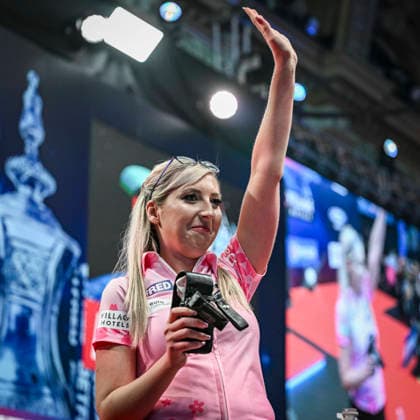 RECORD DATE NOT STATED 26th July 2026, Winter Gardens, Blackpool, Lancashire, England; 2026 Betfred Womens World Matchplay Darts, Final Day; Fallon Sherrock celebrates winning her semi final match against Lisa Ashton GodfreyxPitt