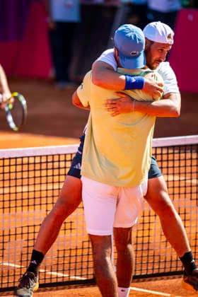 July 26, 2026, Cascais, Lisbon, Portugal: Titouan Droguet Kyrian Jacquet celebration after winning the doubles final of the Millennium Estoril Open at the Estoril Tennis Club on july 26, 2026 in Estoril, Cascais, Portugal. Tennis 2026: Millennium Estoril Open - Titouan Droguet Kyrian Jacquet 2 Vs 1 Orlando Luz Rafael Matos  - ZUMAr200 20260726_zsp_r200_030 Copyright: xNunoxReisinhox