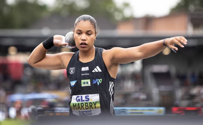 Deutsche Leichtathletik-Meisterschaften; Bochum-Wattenscheid, 26.07.2026 Yemisi Mabry (MTG Mannheim) wird Deutsche Meisterin im Kugelstoßen der Frauen; Deutsche Leichtathletik-Meisterschaften am 26.07.2026 im Lohrheidestadion in Bochum-Wattenscheid (Nordrhein-Westfalen). *** German Track and Field Championships, Bochum-Wattenscheid, July 26, 2026: Yemisi Mabry of MTG Mannheim becomes the German champion in the women’s shot put at the German Track and Field Championships on July 26, 2026, at the Lohrheidestadion in Bochum-Wattenscheid, North Rhine-Westphalia Copyright: xBEAUTIFULxSPORTS R.xSchmittx
