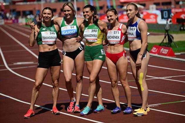 2016.07.26 Bialystok 102. Lekkoatletyczne Mistrzostwa Polski PZLA. N z (L-P) Kristina Tsimanouskaya Wiktoria Gajosz Marlena Granaszewska Aleksandra Suchenek Marta Zimna final biegu na 200 metrow kobiet Foto Michal Kosc PressFocus NEWSPIX.PL --- newspix.pl 