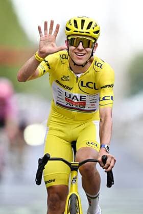 Slovenian Tadej Pogacar of UAE Team Emirates-XRG celebrates as he crosses the finish line at stage 21 of the 2026 Tour de France cycling race, a stage of 130km from Thoiry to Paris Champs-Elysees , on Sunday 26 July 2026. The 113th edition of the Tour de France starts on Saturday 4 July in Barcelona, Spain, and will finish in Paris, France on the 26th of July. JASPERxJACOBS  x182107323x