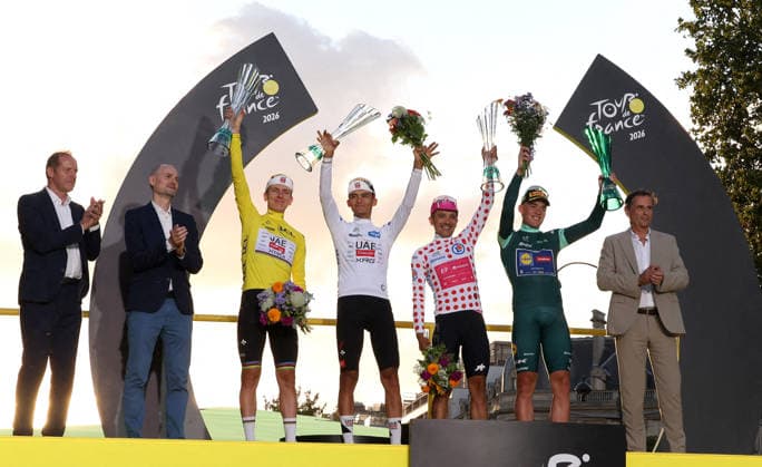 Tadej Pogacar, Isaac del Toro, Richard Carapaz et Mads Pedersen - 21ème et dernière étape de la 113ème édition du Tour de France entre Paris - Champs Elysées et Paris - Champs Elysées le 26 juillet 2026. Jack Tribeca Bestimage 21st and final stage of the 113th edition of the Tour de France, from Paris (Champs-Élysées) to Paris (Champs-Élysées), on July 26, 2026. Paris  Copyright: xJackxTribecax xBestimagexJackxTribecax xBestimagex