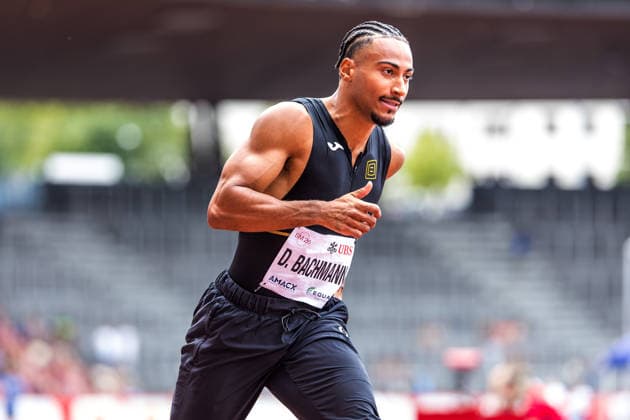 Swiss Athletics Championships, 26.07.2026 ZURICH, SWITZERLAND - JULY 26: Daryl Bachmann (LAS Old Boys Basel) prepares for the mens 200 m at the Swiss Athletics Championships on July 26, 2026 in Zurich, Switzerland. *** Swiss Athletics Championships, July 26, 2026, Zurich, Switzerland Daryl Bachmann of LAS Old Boys Basel prepares for the men s 200-meter race at the Swiss Athletics Championships on July 26, 2026, in Zurich, Switzerland Copyright: xBEAUTIFULxSPORTS UlfxSchillerx