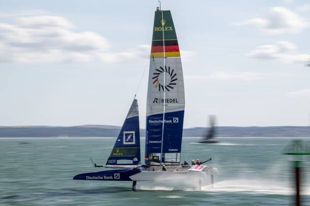 Germany SailGP Team presented by Deutsche Bank Led by two-time Olympic medalist Erik Kosegarten-Heil during the Emirates GB SailGP at The Solent, Portsmouth, UK on 26 July 2026. Copyright: xPhilxHutchinsonx 45300110
