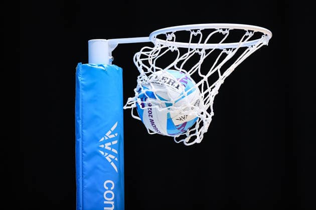General view of netball and hoop, New Zealand Silver Ferns v Jamaica, pool B netball match of the 2026 Glasgow Commonwealth Games at OVO Hydro, Glasgow, Scotland on Sunday 26 July 2026. Photo: Simon Stacpoole Glasgow Scotland Copyright: xx