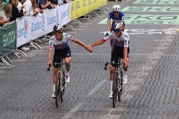 Paris, France REMCO EVENEPOEL (BEL) (RED BULL - BORA - HANSGROHE) and MAXIM VAN GILS (RED BULL - BORA - HANSGROHE) the Champs-ElysÃ es, Stage 21 of the Tour de France 2026 from Thoiry to Paris (Champs-ElysÃ es) on July 26, 2026, in Paris, France *** Paris, France: REMCO EVENEPOEL (BEL RED BULL BORA HANSGROHE) and MAXIM VAN GILS (RED BULL BORA HANSGROHE) on the Champs-Élysées, Stage 21 of the 2026 Tour de France from Thoiry to the Champs-Élysées in Paris on July 26, 2026, in Paris, France Copyright: HMBxMedia JoaquimxFerreira