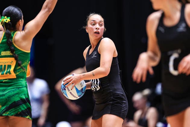 Mila Reuelu-Buchanan of New Zealand, New Zealand Silver Ferns v Jamaica, pool B netball match of the 2026 Glasgow Commonwealth Games at OVO Hydro, Glasgow, Scotland on Sunday 26 July 2026. Photo: Simon Stacpoole Glasgow Scotland Copyright: xx