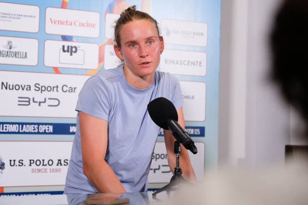 IPA87027534 - Palermo, Italy, July 2026. Country Time Club, women s singles final at the 2026 Palermo Ladies Open, a professional women s tennis tournament on the WTA, Tennis Damen 125 circuit. Pictured: Fiona Ferro at a press conference, PK, Pressekonferenz  Copyright: xFedericoxSerra IPAxSportx xx 87027534