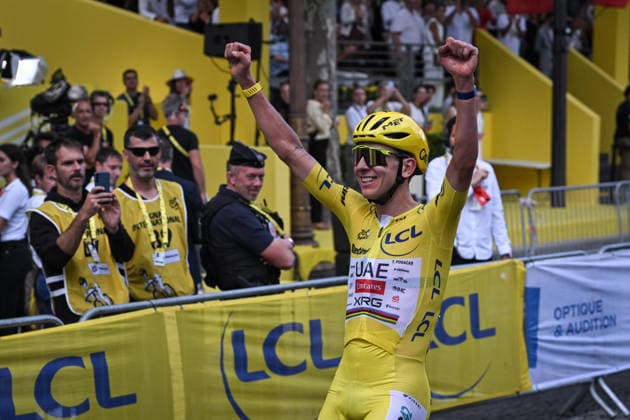 Tour de France arrival in Paris FA Tadej Pogacar reacts as cyclists arrive at the finish line during the 21st step of the Tour de France at the Champs-Elysees in Paris on July 26, 2026. Photo by Firas Abdullah ABACAPRESS.COM Paris Ile-de-France France  Copyright: xAbdullahxFiras ABACAx