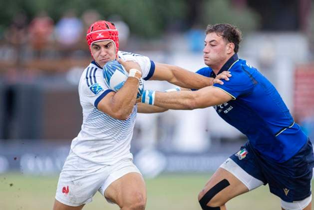 July 26, 2026, Split, Dalmatia, Croatia: Joe QUERE KARABA (France) 1 in actiong during RUGBY EUROPE SEVENS MEN S CHAMPIONSHIP SERIES 2026 - SPLIT FINAL match between the France and Italy. On photo Joe QUERE KARABA (France) 1 and Leonardo Antonio SODO MIGLIORI (Italy) 15. RUGBY EUROPE SEVENS MEN s CHAMPIONSHIP SERIES 2026 - SPLIT FINAL: France Vs Italy 43:0  - ZUMAp210 20260726_zsp_p210_001 Copyright: xMajaxPrgometx