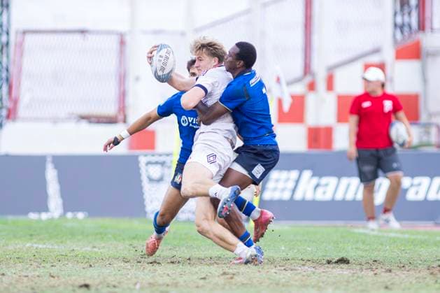 July 26, 2026, Split, Dalmatia, Croatia: Action during RUGBY EUROPE SEVENS MEN S CHAMPIONSHIP SERIES 2026 - SPLIT FINAL match between the France and Italy. On photo . Merlin LEFLAMAND (France) 20 with ball; Luca BELLONI (Italy) 11; Inza DENE (Italy) 7. RUGBY EUROPE SEVENS MEN s CHAMPIONSHIP SERIES 2026 - SPLIT FINAL: France Vs Italy 43:0  - ZUMAp210 20260726_zsp_p210_007 Copyright: xMajaxPrgometx