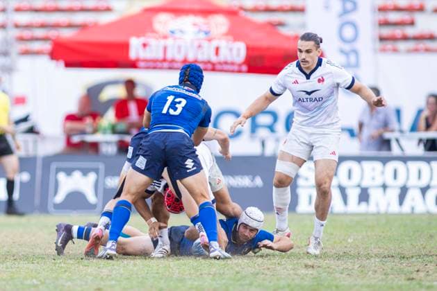 July 26, 2026, Split, Dalmatia, Croatia: Action during RUGBY EUROPE SEVENS MEN S Split final. On photo Arthur MATHIRON (France) 21 and Simone GESI (Italy) 13. Split Croatia - ZUMAp210 20260726_zsp_p210_013 Copyright: xMajaxPrgometx