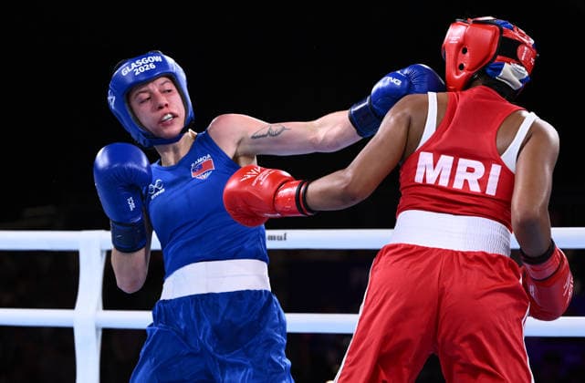 COM26 BOXING, Danielle Domonique Holland of Samoa fights Marie Marine Gabriel of Mauritius during the Women s 54kg Round of 16 match at SEC Centre during the Glasgow 2026 Commonwealth Games in Glasgow, Scotland, Sunday, July 26, 2026. ( NO ARCHIVING, EDITORIAL USE ONLY Glasgow Scotland United Kingdom  Copyright: xJOELxCARRETTx 20260727158823883556
