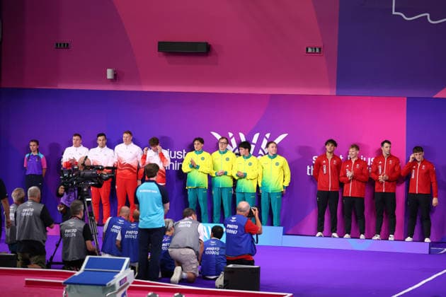 July 26, 2026, Glasgow, Scotland, Great Britain: Team Australia, Team England and Team Wales are the gold, silver and bronze medal winners as seen during the Swimming Men s 4 x 200m Freestyle Relay Medal Ceremony of the Commonwealth Games Glasgow 2026 at the Tollcross International Swimming Centre in Glasgow, Scotland. Commowealth Games 2026: Swimming  - ZUMAc179 20260726_zep_c179_522 Copyright: xMickaelxChavetx