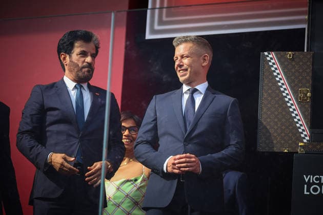 MOTORSPORTS - Formula 1 - 2026 Hungarian Grand Prix Photo by IPA ABACAPRESS.COM87030035 - Mohammed Ben Sulayem, FIA President, with Hungarian Prime Minister Peter Magyar on the podium during the Hungarian Grand Prix at the Hungaroring in Budapest, July 23–26, 2026, as part of the 2026 Formula 1 World Championship, WM, Weltmeisterschaft Hungary Hungary  Copyright: xIPAxSport ABACAx