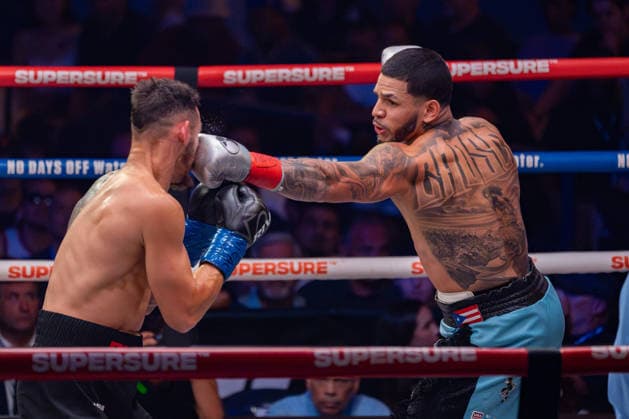 July 26, 2026, New York, New York, USA: EDGAR BERLANGA (teal trunks) battles STEVEN BUTLER in a super middleweight bout at Madison Square Garden in New York, New York. New York USA - ZUMAp109 20260726_zaf_p109_009 Copyright: xJoelxPlummerx