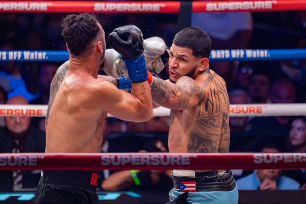 July 26, 2026, New York, New York, USA: EDGAR BERLANGA (teal trunks) battles STEVEN BUTLER in a super middleweight bout at Madison Square Garden in New York, New York. New York USA - ZUMAp109 20260726_zaf_p109_015 Copyright: xJoelxPlummerx