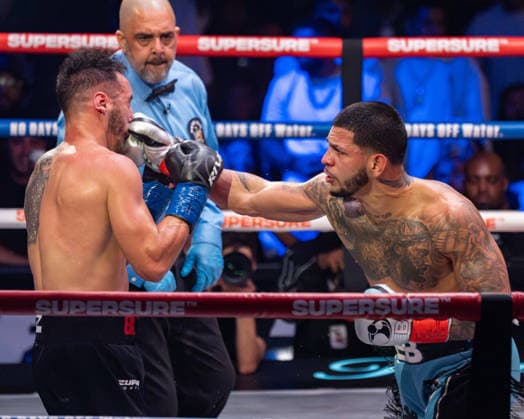 July 26, 2026, New York, New York, USA: EDGAR BERLANGA (teal trunks) battles STEVEN BUTLER in a super middleweight bout at Madison Square Garden in New York, New York. New York USA - ZUMAp109 20260726_zaf_p109_024 Copyright: xJoelxPlummerx