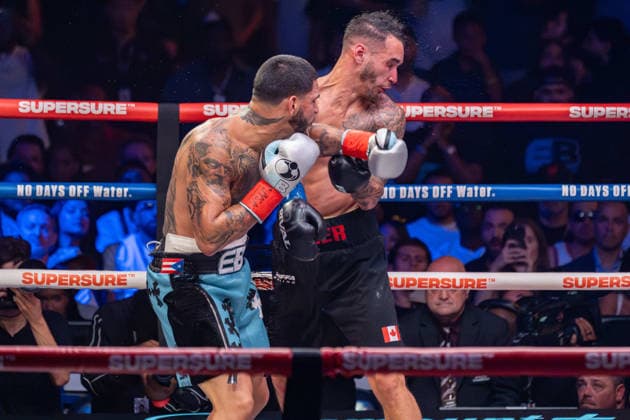 July 26, 2026, New York, New York, USA: EDGAR BERLANGA (teal trunks) battles STEVEN BUTLER in a super middleweight bout at Madison Square Garden in New York, New York. New York USA - ZUMAp109 20260726_zaf_p109_025 Copyright: xJoelxPlummerx