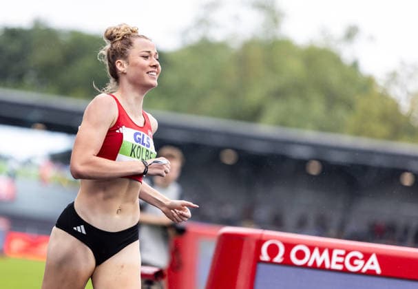 Deutsche Leichtathletik-Meisterschaften; Bochum-Wattenscheid, 26.07.2026 Freut sich über den Sieg im 800m-Finale der Frauen: Smilla Kolbe (Eintracht Frankfurt e.V.); Deutsche Leichtathletik-Meisterschaften am 26.07.2026 im Lohrheidestadion in Bochum-Wattenscheid (Nordrhein-Westfalen). *** German Track and Field Championships, Bochum-Wattenscheid, July 26, 2026: Smilla Kolbe of Eintracht Frankfurt e.V. celebrates her victory in the women’s 800-meter final at the German Track and Field Championships on July 26, 2026, at Lohrheidestadion in Bochum-Wattenscheid, North Rhine-Westphalia Copyright: xBEAUTIFULxSPORTS R.xSchmittx