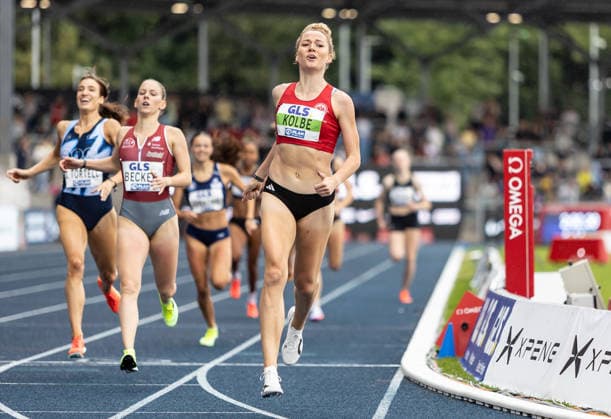 Deutsche Leichtathletik-Meisterschaften; Bochum-Wattenscheid, 26.07.2026 Auf der Ziellinie: Smilla Kolbe (Eintracht Frankfurt e.V.) wird Deutsche Meisterin über 800m der Frauen; Deutsche Leichtathletik-Meisterschaften am 26.07.2026 im Lohrheidestadion in Bochum-Wattenscheid (Nordrhein-Westfalen). *** German Track and Field Championships, Bochum-Wattenscheid, July 26, 2026: At the finish line, Smilla Kolbe of Eintracht Frankfurt e.V. becomes the German champion in the women’s 800m. The German Track and Field Championships took place on July 26, 2026, at the Lohrheidestadion in Bochum-Wattenscheid, North Rhine-Westphalia. Copyright: xBEAUTIFULxSPORTS R.xSchmittx