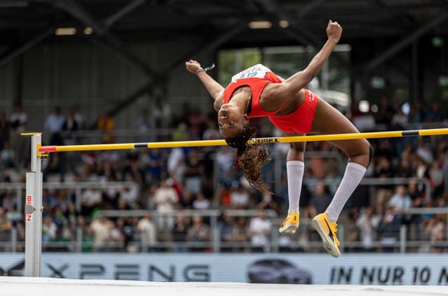 Deutsche Leichtathletik-Meisterschaften; Bochum-Wattenscheid, 26.07.2026 Blessing Enatoh (LG Nord Berlin) im Hochsprung der Frauen; Deutsche Leichtathletik-Meisterschaften am 26.07.2026 im Lohrheidestadion in Bochum-Wattenscheid (Nordrhein-Westfalen). *** German Track and Field Championships, Bochum-Wattenscheid, July 26, 2026: Blessing Enatoh of LG Nord Berlin in the women’s high jump at the German Track and Field Championships on July 26, 2026, at Lohrheidestadion in Bochum-Wattenscheid, North Rhine-Westphalia Copyright: xBEAUTIFULxSPORTS R.xSchmittx