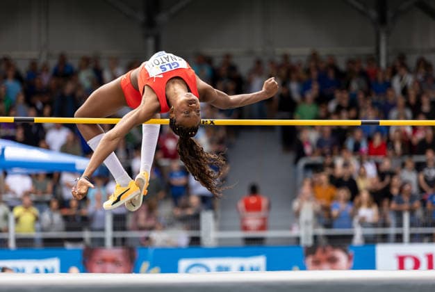 Deutsche Leichtathletik-Meisterschaften; Bochum-Wattenscheid, 26.07.2026 Blessing Enatoh (LG Nord Berlin) im Hochsprung der Frauen; Deutsche Leichtathletik-Meisterschaften am 26.07.2026 im Lohrheidestadion in Bochum-Wattenscheid (Nordrhein-Westfalen). *** German Track and Field Championships, Bochum-Wattenscheid, July 26, 2026: Blessing Enatoh of LG Nord Berlin in the women’s high jump at the German Track and Field Championships on July 26, 2026, at Lohrheidestadion in Bochum-Wattenscheid, North Rhine-Westphalia Copyright: xBEAUTIFULxSPORTS R.xSchmittx
