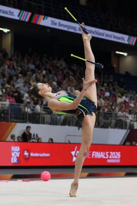 Lada Pusch gewinnt die Goldmedaille im Finale der Deutschen Meisterschaft in Rhythmischer Sportgymnastik, Keulen bei den 6. Finals 2026 in der ZAG Arena. Hannover, 26.07.2026 *** Lada Pusch wins the gold medal in the final of the German Rhythmic Gymnastics Championships, clubs event, at the 6 Finals 2026 in the ZAG Arena in Hanover, July 26, 2026 Foto:xC.xNiehausx xFuturexImagex finals_6814