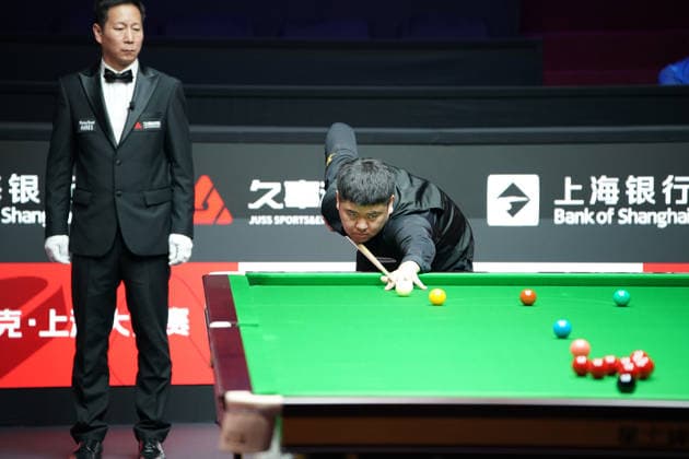 SHANGHAI, CHINA - JULY 27: Tang Hewen of China plays a shot in the first round match against Chris Wakelin of England on day 1 of the Shanghai Masters 2026 at Luwan Gymnasium on July 27, 2026 in Shanghai, China.  Copyright: xTaixChengzhex 111656638069