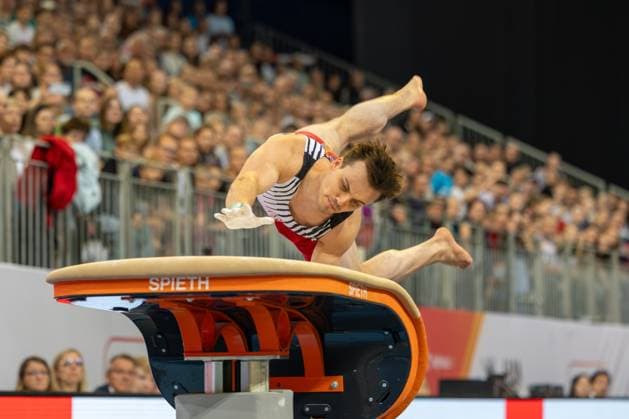 DM Finals 2026; Gerätfinals Männer Sprung***Louis Heil am Sprung *** 2026 DM Finals Men s Apparatus Finals – Vault***Louis Heil on the vault Copyright: xUdoxHerrmannx