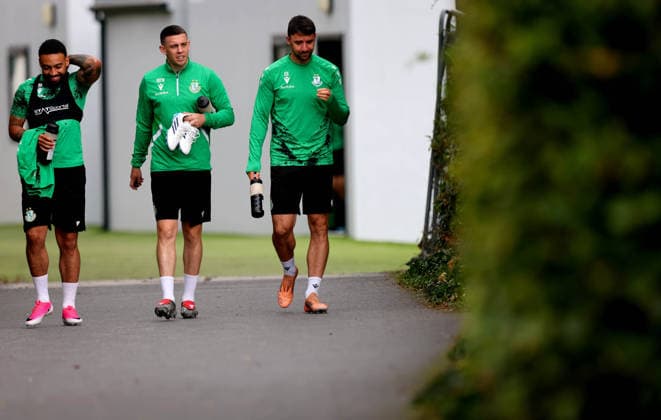 Shamrock Rovers press conference, PK, Pressekonferenz & Squad Training, Roadstone, Dublin 27 7 2026 Jake Mulraney, Gary O Neill and Enda Stevens Jake Mulraney, Gary O Neill and Enda Stevens 27 7 2026  Copyright: xx RB1_6517