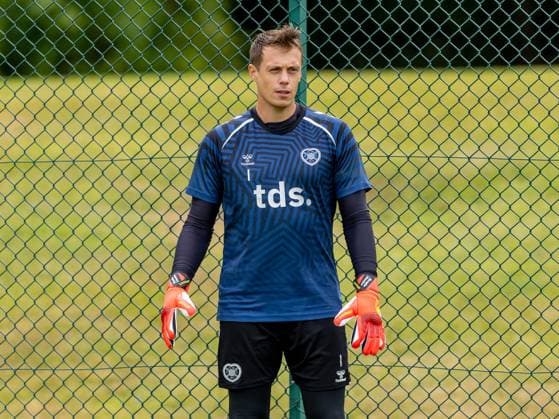 Alexander Schwolow of Hearts of Midlothian during Hearts training ahead of the clash with Sturm Graz Heart of Midlothian Training, Football, Oriam, Edinburgh, Scotland, UK - 27 Jul 2026Edinburgh Oriam Scotland United Kingdom EDITORIAL USE ONLY No use with unauthorised audio, video, data, fixture lists, club league logos or live services. Online in-match use limited to 120 images, no video emulation. No use in betting, games or single club league player publications.  Copyright: xAlanxRennie Shutterstockx 17015659bi