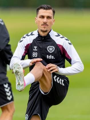 Alexandros Kyziridis of Heart of Midlothian during Hearts training ahead of the clash with Sturm Graz Heart of Midlothian Training, Football, Oriam, Edinburgh, Scotland, UK - 27 Jul 2026Edinburgh Oriam Scotland United Kingdom EDITORIAL USE ONLY No use with unauthorised audio, video, data, fixture lists, club league logos or live services. Online in-match use limited to 120 images, no video emulation. No use in betting, games or single club league player publications.  Copyright: xAlanxRennie Shutterstockx 17015659ax