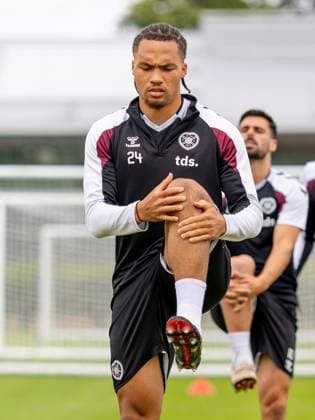 MJ Kamson-Kamara of Heart of Midlothian during Hearts training ahead of the clash with Sturm Graz Heart of Midlothian Training, Football, Oriam, Edinburgh, Scotland, UK - 27 Jul 2026Edinburgh Oriam Scotland United Kingdom EDITORIAL USE ONLY No use with unauthorised audio, video, data, fixture lists, club league logos or live services. Online in-match use limited to 120 images, no video emulation. No use in betting, games or single club league player publications.  Copyright: xAlanxRennie Shutterstockx 17015659ap