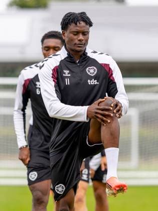 Pierre Landry Kabore of Heart of Midlothian during Hearts training ahead of the clash with Sturm Graz Heart of Midlothian Training, Football, Oriam, Edinburgh, Scotland, UK - 27 Jul 2026Edinburgh Oriam Scotland United Kingdom EDITORIAL USE ONLY No use with unauthorised audio, video, data, fixture lists, club league logos or live services. Online in-match use limited to 120 images, no video emulation. No use in betting, games or single club league player publications.  Copyright: xAlanxRennie Shutterstockx 17015659ar