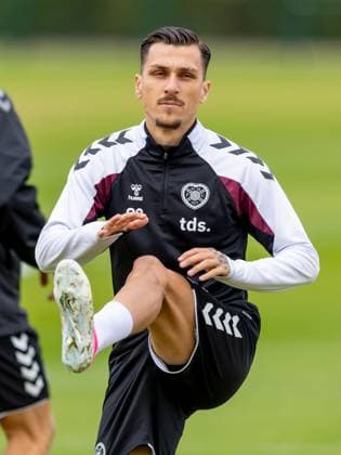 Alexandros Kyziridis of Heart of Midlothian during Hearts training ahead of the clash with Sturm Graz Heart of Midlothian Training, Football, Oriam, Edinburgh, Scotland, UK - 27 Jul 2026Edinburgh Oriam Scotland United Kingdom EDITORIAL USE ONLY No use with unauthorised audio, video, data, fixture lists, club league logos or live services. Online in-match use limited to 120 images, no video emulation. No use in betting, games or single club league player publications.  Copyright: xAlanxRennie Shutterstockx 17015659as