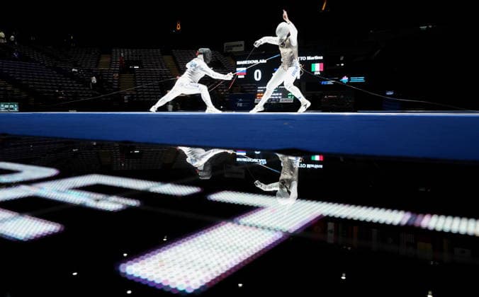 CHINA, HONG KONG - JULY 27, 2026: Russia s Aila Mamedova (L) and Italy s Martina Favaretto compete in the ladies individual foil event at the 2026 Kerry Fencing World Championships. Mikhail Sinitsyn TASS  95532204