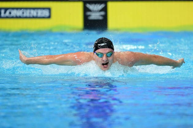 COM26 SWIMMING HEATS, Lewis Clareburt of New Zealand competes during the Men™s 200m Butterfly heats at the Glasgow 2026 Commonwealth Games at the Tollcross International Swimming Centre in Glasgow, Scotland, Monday, July 27, 2026. ( NO ARCHIVING, EDITORIAL USE ONLY Glasgow Scotland United Kingdom  Copyright: xDEANxLEWINSx 20260727135142653673