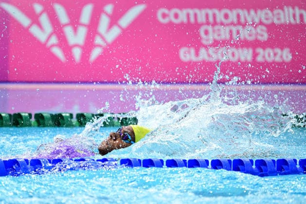 COM26 SWIMMING HEATS, Jhnayali Tokome-Garap of Papua New Guinea during the Women™s 50m Backstroke heats at the Glasgow 2026 Commonwealth Games at the Tollcross International Swimming Centre in Glasgow, Scotland, Monday, July 27, 2026. ( NO ARCHIVING, EDITORIAL USE ONLY Glasgow Scotland United Kingdom  Copyright: xDEANxLEWINSx 20260727130965217539