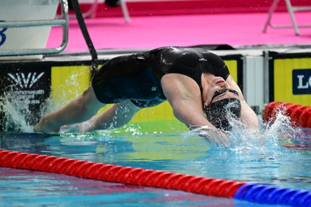 COM26 SWIMMING HEATS, Amber George of New Zealand during the Women™s 50m Backstroke heats at the Glasgow 2026 Commonwealth Games at the Tollcross International Swimming Centre in Glasgow, Scotland, Monday, July 27, 2026. ( NO ARCHIVING, EDITORIAL USE ONLY Glasgow Scotland United Kingdom  Copyright: xDEANxLEWINSx 20260727174443159376