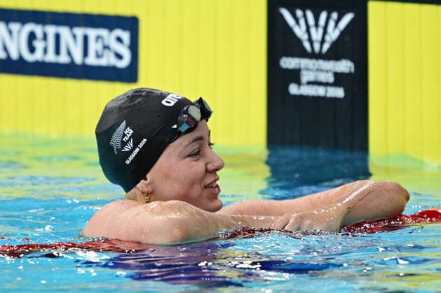 COM26 SWIMMING HEATS, Savannah-Eve Martin of New Zealand during the Women™s 50m Backstroke heats at the Glasgow 2026 Commonwealth Games at the Tollcross International Swimming Centre in Glasgow, Scotland, Monday, July 27, 2026. ( NO ARCHIVING, EDITORIAL USE ONLY Glasgow Scotland United Kingdom  Copyright: xDEANxLEWINSx 20260727177686439957