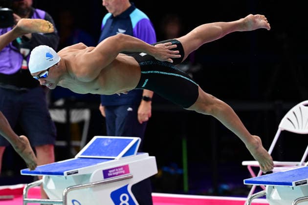 COM26 SWIMMING HEATS, David Young of Fiji during the Men™s 100m Freestyle heats at the Glasgow 2026 Commonwealth Games at the Tollcross International Swimming Centre in Glasgow, Scotland, Monday, July 27, 2026. ( NO ARCHIVING, EDITORIAL USE ONLY Glasgow Scotland United Kingdom  Copyright: xDEANxLEWINSx 20260727132577412497