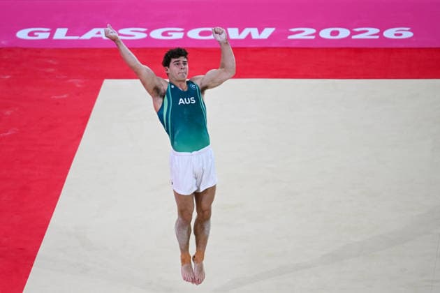 COM26 ARTISTIC GYMNASTICS, James Hardy of Australia competes in the Artistic Gymnastics Men™s Floor Exercise Final during the Glasgow 2026 Commonwealth Games at the Glasgow International Arena in Glasgow, Scotland, Monday, July 27, 2026. ( NO ARCHIVING, EDITORIAL USE ONLY Glasgow Scotland United Kingdom  Copyright: xLUKASxCOCHx 20260727174998431085