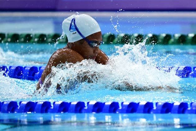 COM26 SWIMMING HEATS, Kelera Mudunasoko of Fiji during the Women™s 50m Breaststroke heats at the Glasgow 2026 Commonwealth Games at the Tollcross International Swimming Centre in Glasgow, Scotland, Monday, July 27, 2026. ( NO ARCHIVING, EDITORIAL USE ONLY Glasgow Scotland United Kingdom  Copyright: xDEANxLEWINSx 20260727113629978834