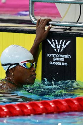 COM26 SWIMMING HEATS, Loise Bently of Solomon Islands during the Women™s 50m Breaststroke heats at the Glasgow 2026 Commonwealth Games at the Tollcross International Swimming Centre in Glasgow, Scotland, Monday, July 27, 2026. ( NO ARCHIVING, EDITORIAL USE ONLY Glasgow Scotland United Kingdom  Copyright: xDEANxLEWINSx 20260727181124620310