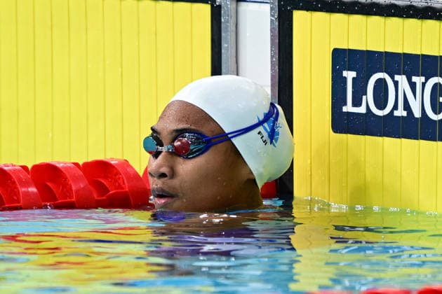 COM26 SWIMMING HEATS, Kelera Mudunasoko of Fiji during the Women™s 50m Breaststroke heats at the Glasgow 2026 Commonwealth Games at the Tollcross International Swimming Centre in Glasgow, Scotland, Monday, July 27, 2026. ( NO ARCHIVING, EDITORIAL USE ONLY Glasgow Scotland United Kingdom  Copyright: xDEANxLEWINSx 20260727180866741793