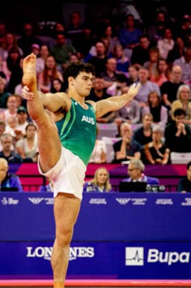 GLASGOW, SCOTLAND - JULY 27: James HARDY of Australia competes and comes third in the Men’s Floor Exercise Final at The Arena, Glasgow on July 27, 2026 in Glasgow, Scotland. (Photo by Claire Jeffrey Sports Press Photo)  Copyright: xClairexJeffreyx xSPPx Sportspressphoto_SPR197835