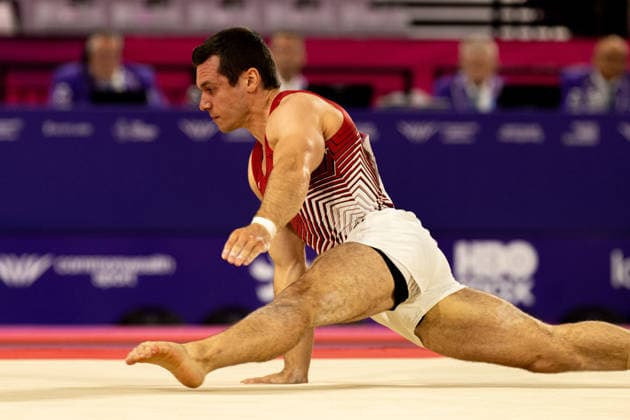 GLASGOW, SCOTLAND - JULY 27: Rene COURNOYER of Canada competes and comes first in the Men’s Floor Exercise Final at The Arena, Glasgow on July 27, 2026 in Glasgow, Scotland. (Photo by Claire Jeffrey Sports Press Photo)  Copyright: xClairexJeffreyx xSPPx Sportspressphoto_SPR197841
